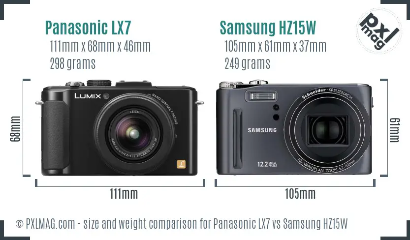 Panasonic LX7 vs Samsung HZ15W size comparison