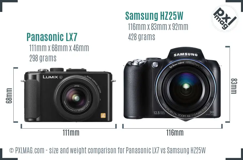 Panasonic LX7 vs Samsung HZ25W size comparison