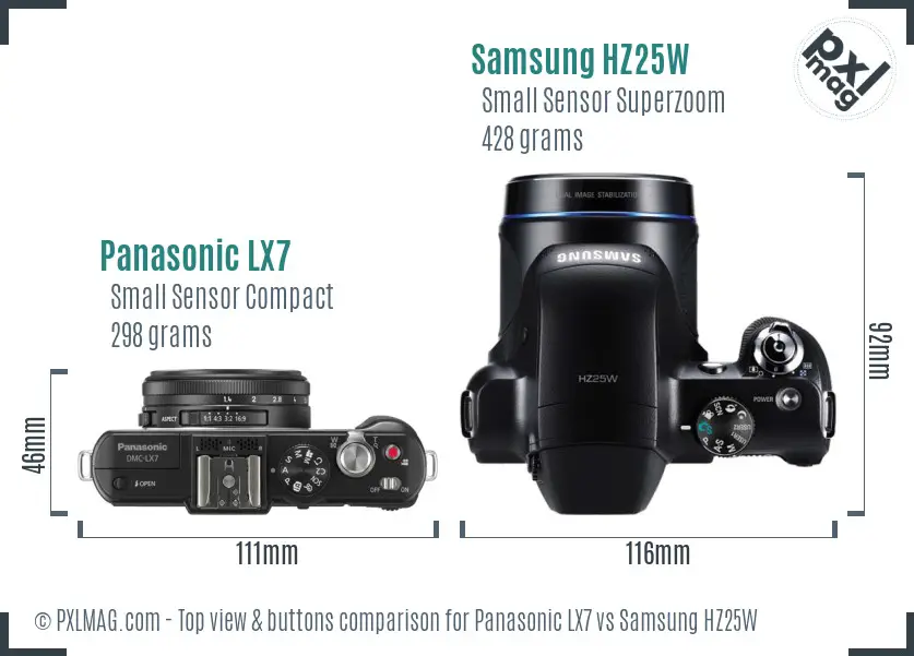 Panasonic LX7 vs Samsung HZ25W top view buttons comparison