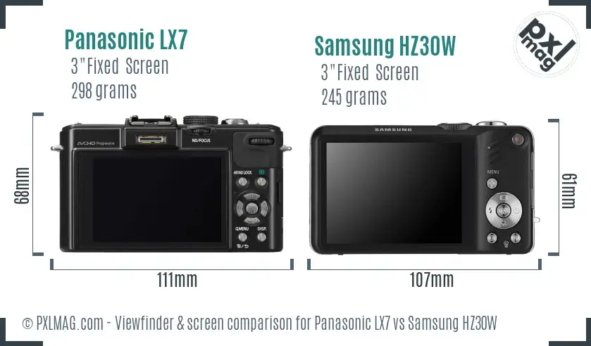 Panasonic LX7 vs Samsung HZ30W Screen and Viewfinder comparison Panasonic LX7 vs Samsung HZ30W Screen and Viewfinder comparison