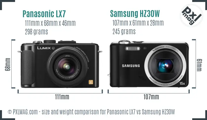 Panasonic LX7 vs Samsung HZ30W size comparison Panasonic LX7 vs Samsung HZ30W size comparison