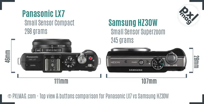Panasonic LX7 vs Samsung HZ30W top view buttons comparison Panasonic LX7 vs Samsung HZ30W top view buttons comparison