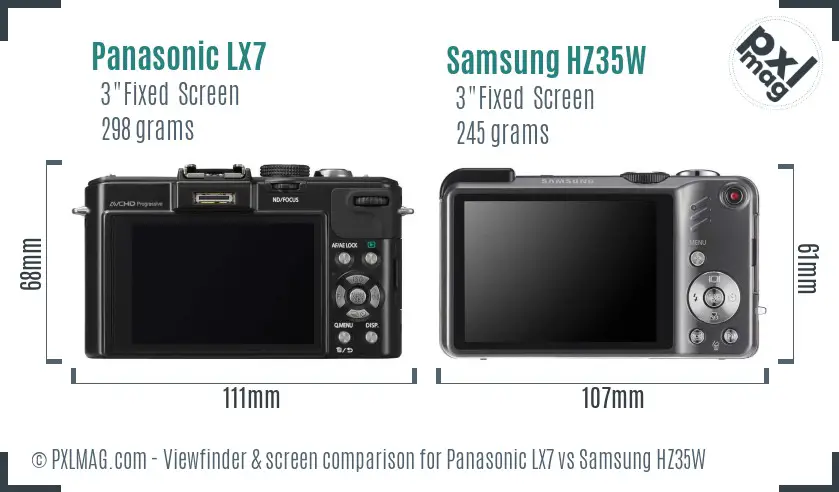 Panasonic LX7 vs Samsung HZ35W Screen and Viewfinder comparison