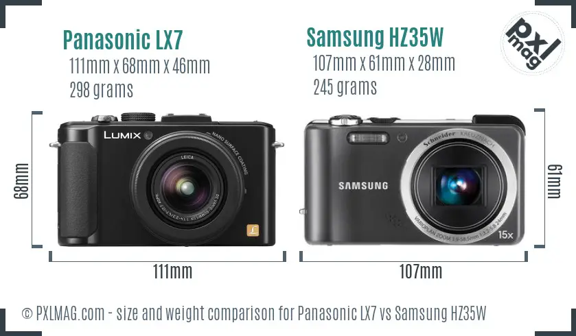 Panasonic LX7 vs Samsung HZ35W size comparison