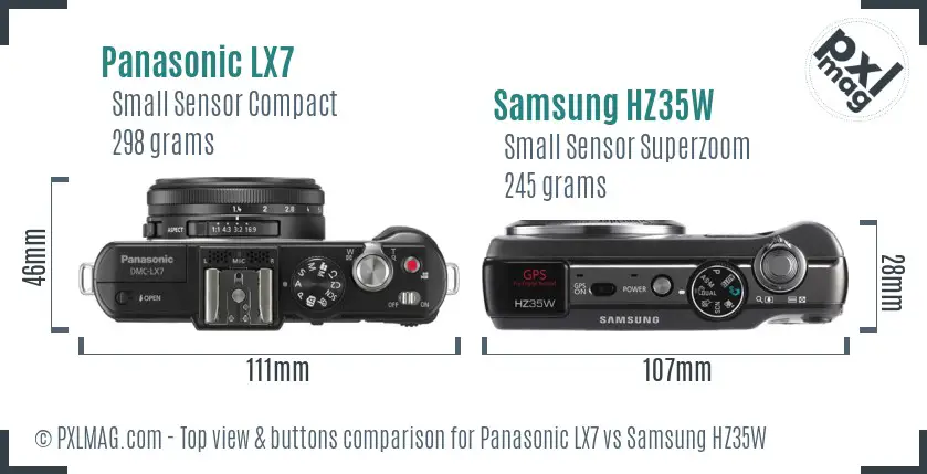 Panasonic LX7 vs Samsung HZ35W top view buttons comparison