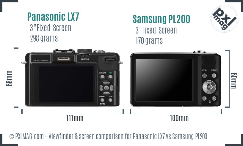 Panasonic LX7 vs Samsung PL200 Screen and Viewfinder comparison