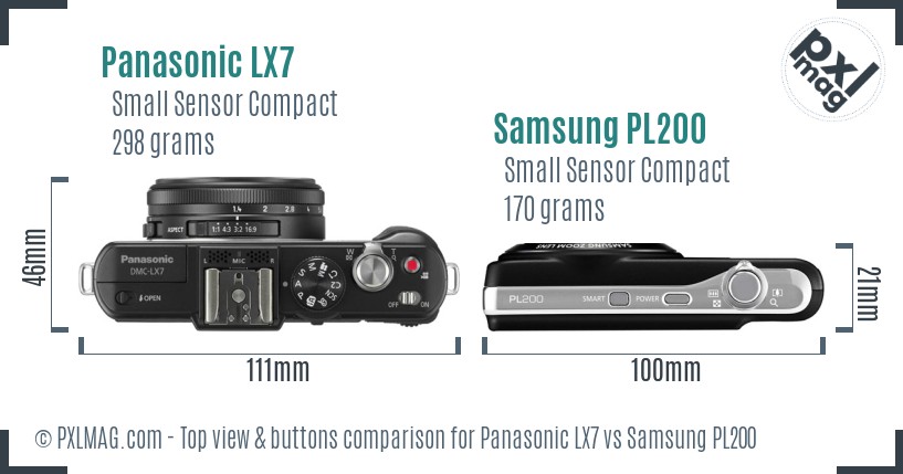 Panasonic LX7 vs Samsung PL200 top view buttons comparison