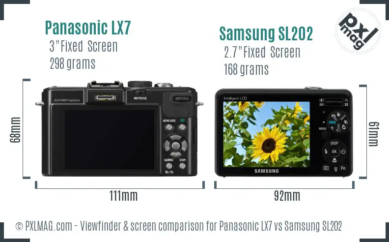 Panasonic LX7 vs Samsung SL202 Screen and Viewfinder comparison