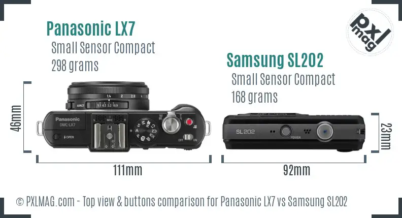 Panasonic LX7 vs Samsung SL202 top view buttons comparison