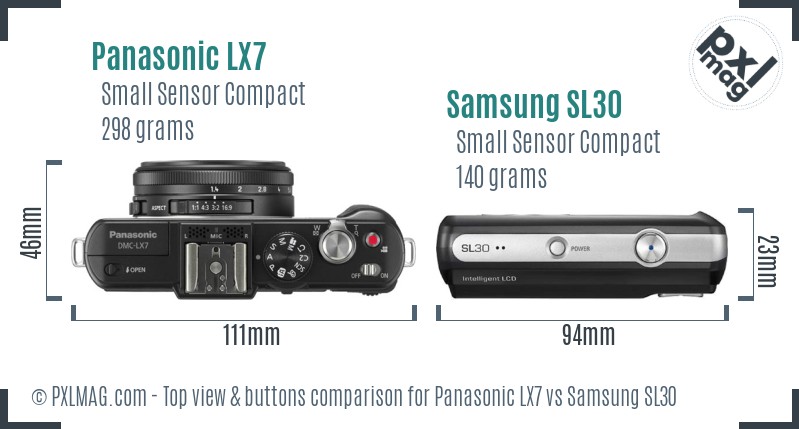 Panasonic LX7 vs Samsung SL30 top view buttons comparison