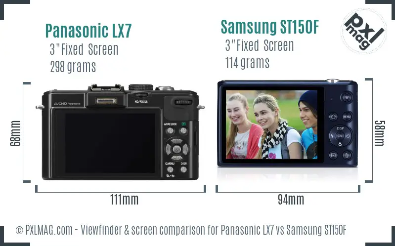 Panasonic LX7 vs Samsung ST150F Screen and Viewfinder comparison