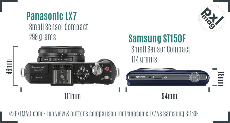 Panasonic LX7 vs Samsung ST150F top view buttons comparison