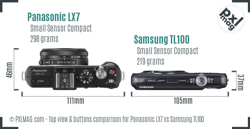 Panasonic LX7 vs Samsung TL100 top view buttons comparison