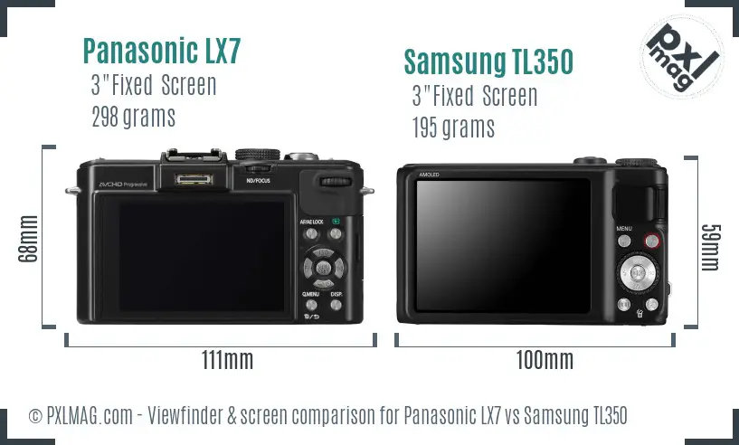 Panasonic LX7 vs Samsung TL350 Screen and Viewfinder comparison