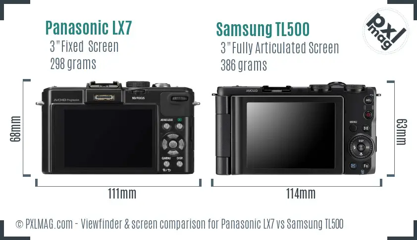 Panasonic LX7 vs Samsung TL500 Screen and Viewfinder comparison