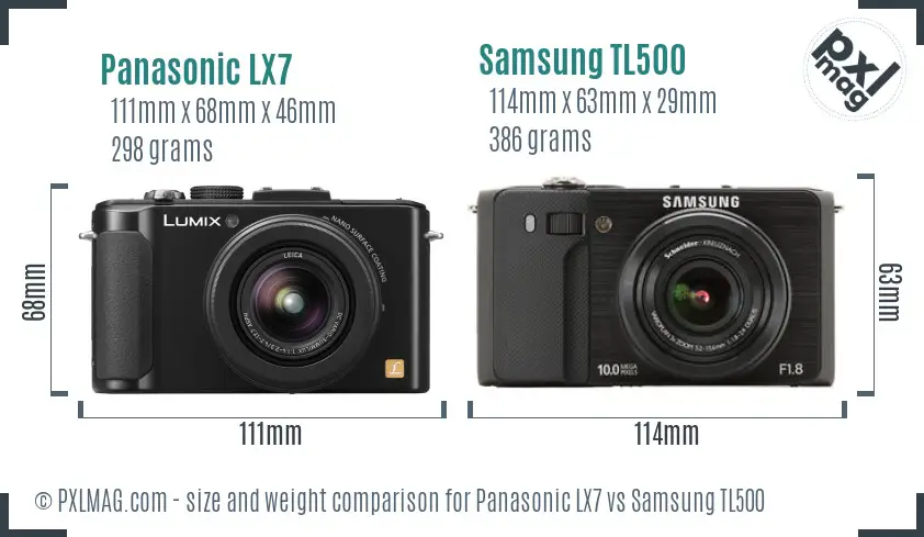 Panasonic LX7 vs Samsung TL500 size comparison