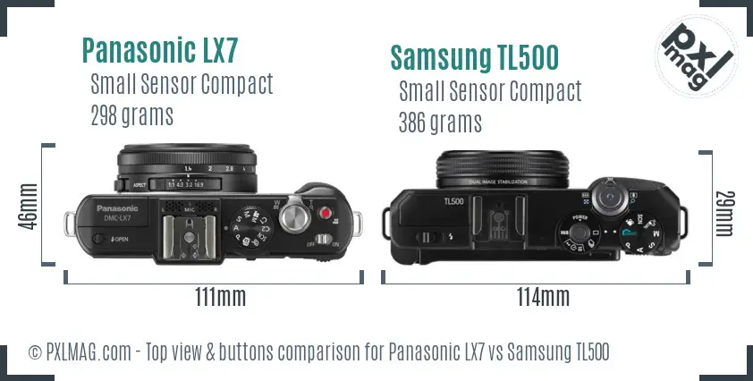 Panasonic LX7 vs Samsung TL500 top view buttons comparison