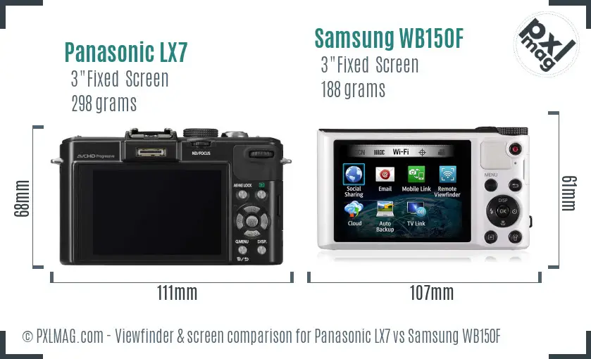Panasonic LX7 vs Samsung WB150F Screen and Viewfinder comparison