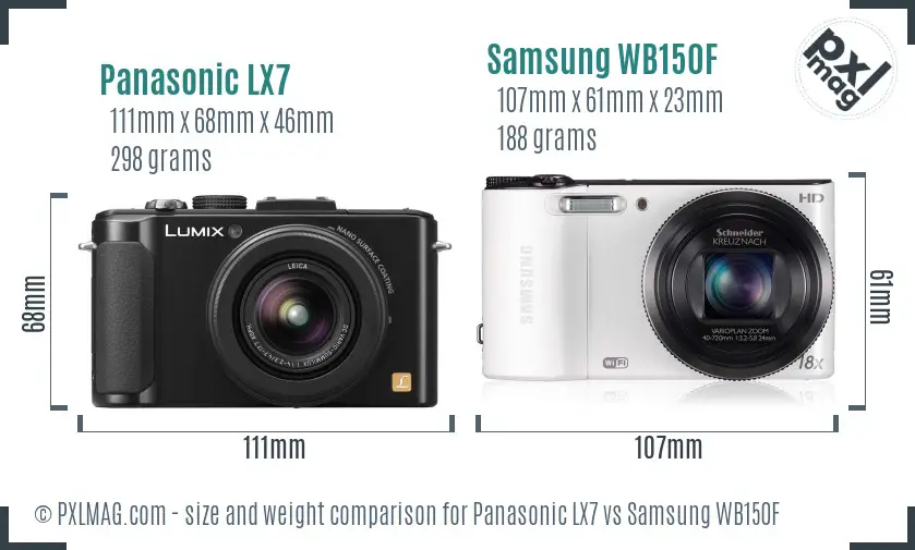 Panasonic LX7 vs Samsung WB150F size comparison