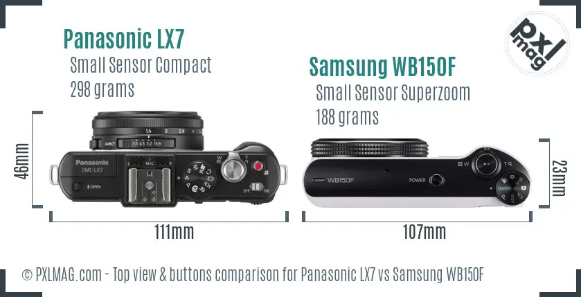Panasonic LX7 vs Samsung WB150F top view buttons comparison