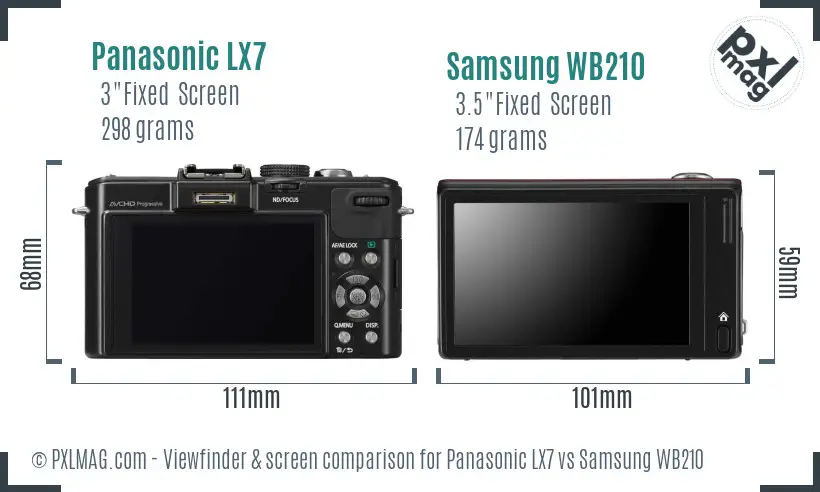 Panasonic LX7 vs Samsung WB210 Screen and Viewfinder comparison