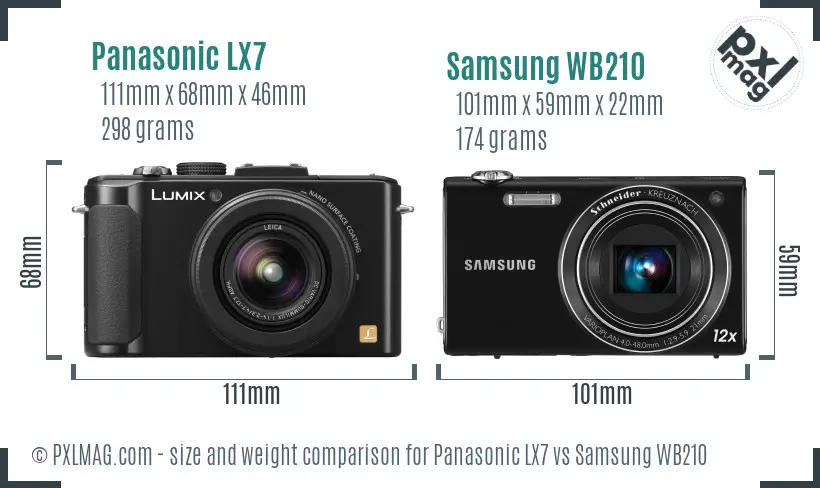 Panasonic LX7 vs Samsung WB210 size comparison