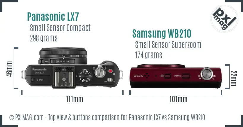 Panasonic LX7 vs Samsung WB210 top view buttons comparison