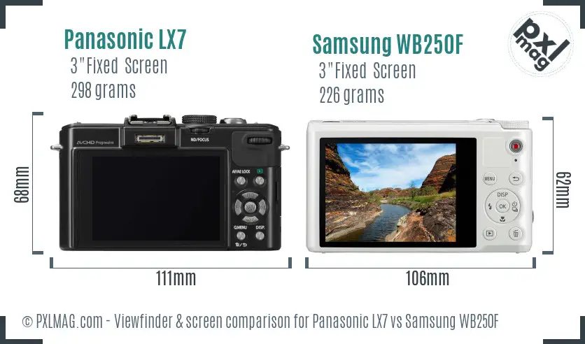 Panasonic LX7 vs Samsung WB250F Screen and Viewfinder comparison Panasonic LX7 vs Samsung WB250F Screen and Viewfinder comparison