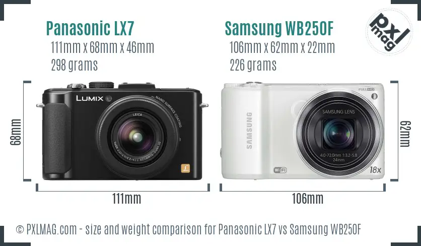 Panasonic LX7 vs Samsung WB250F size comparison Panasonic LX7 vs Samsung WB250F size comparison