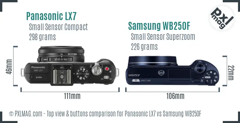 Panasonic LX7 vs Samsung WB250F top view buttons comparison Panasonic LX7 vs Samsung WB250F top view buttons comparison