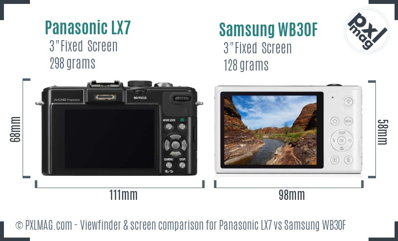 Panasonic LX7 vs Samsung WB30F Screen and Viewfinder comparison