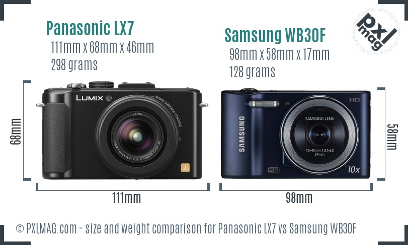 Panasonic LX7 vs Samsung WB30F size comparison