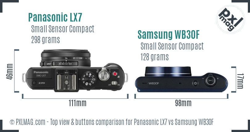 Panasonic LX7 vs Samsung WB30F top view buttons comparison