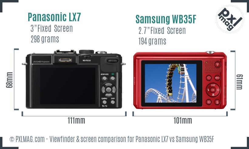 Panasonic LX7 vs Samsung WB35F Screen and Viewfinder comparison