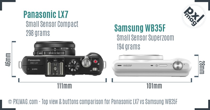 Panasonic LX7 vs Samsung WB35F top view buttons comparison
