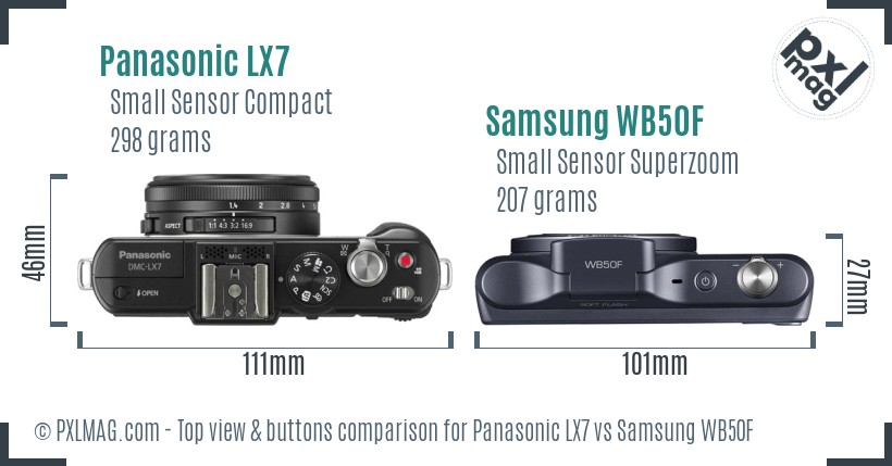 Panasonic LX7 vs Samsung WB50F top view buttons comparison