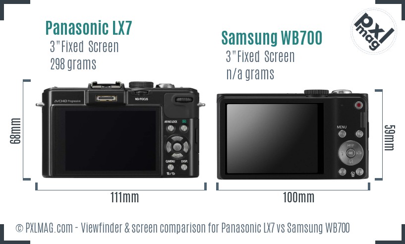 Panasonic LX7 vs Samsung WB700 Screen and Viewfinder comparison