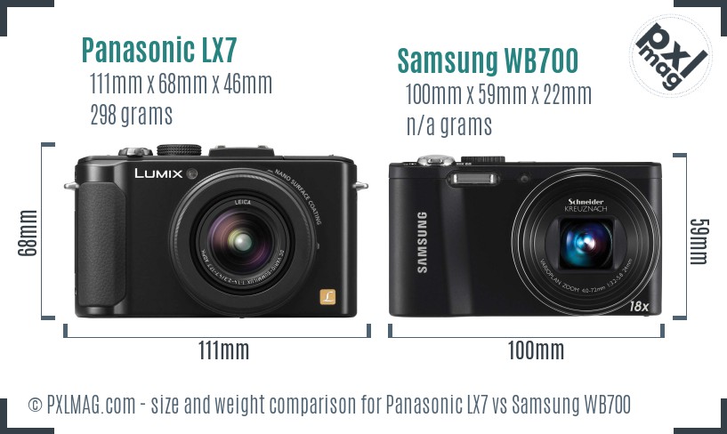 Panasonic LX7 vs Samsung WB700 size comparison