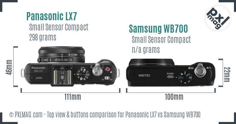 Panasonic LX7 vs Samsung WB700 top view buttons comparison