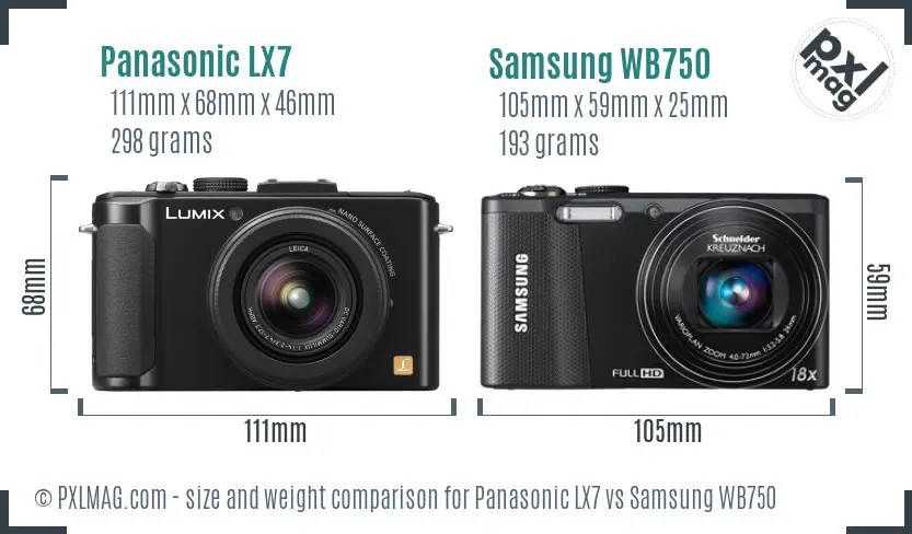 Panasonic LX7 vs Samsung WB750 size comparison Panasonic LX7 vs Samsung WB750 size comparison