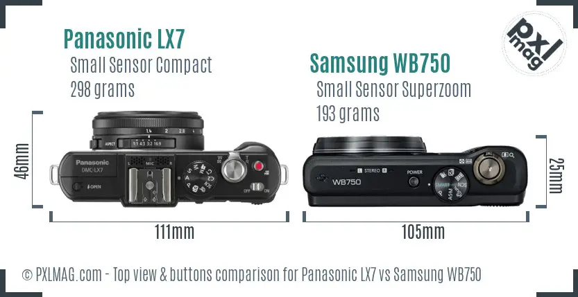 Panasonic LX7 vs Samsung WB750 top view buttons comparison Panasonic LX7 vs Samsung WB750 top view buttons comparison