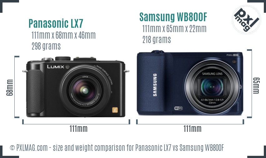Panasonic LX7 vs Samsung WB800F size comparison