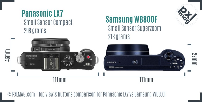 Panasonic LX7 vs Samsung WB800F top view buttons comparison