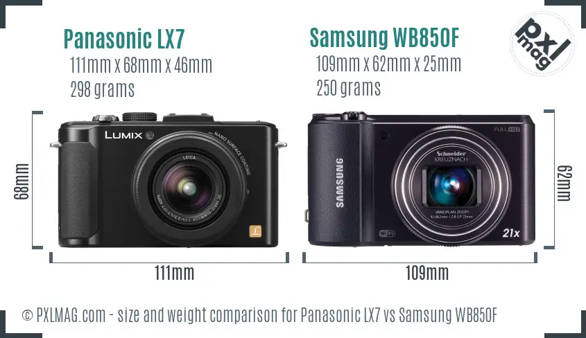 Panasonic LX7 vs Samsung WB850F size comparison