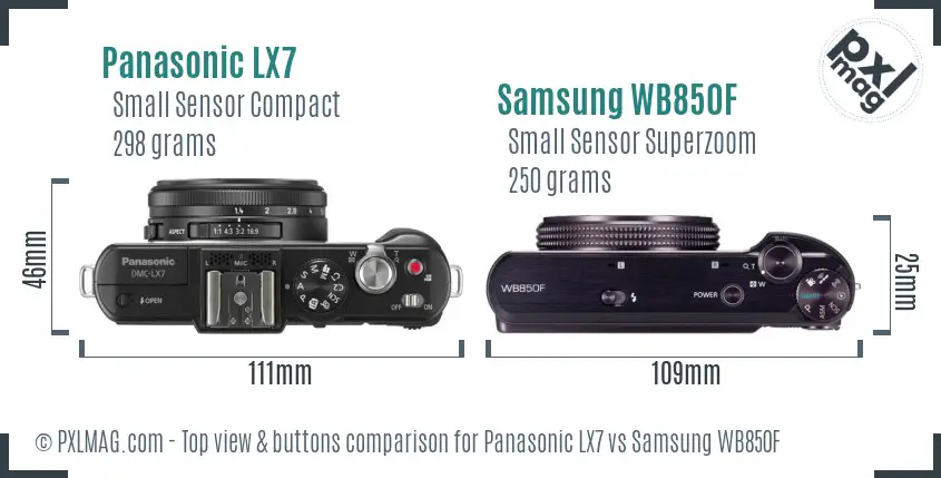 Panasonic LX7 vs Samsung WB850F top view buttons comparison