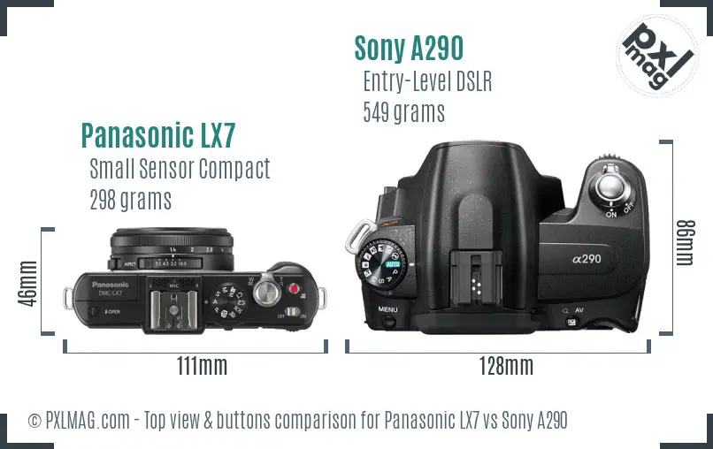 Panasonic LX7 vs Sony A290 top view buttons comparison