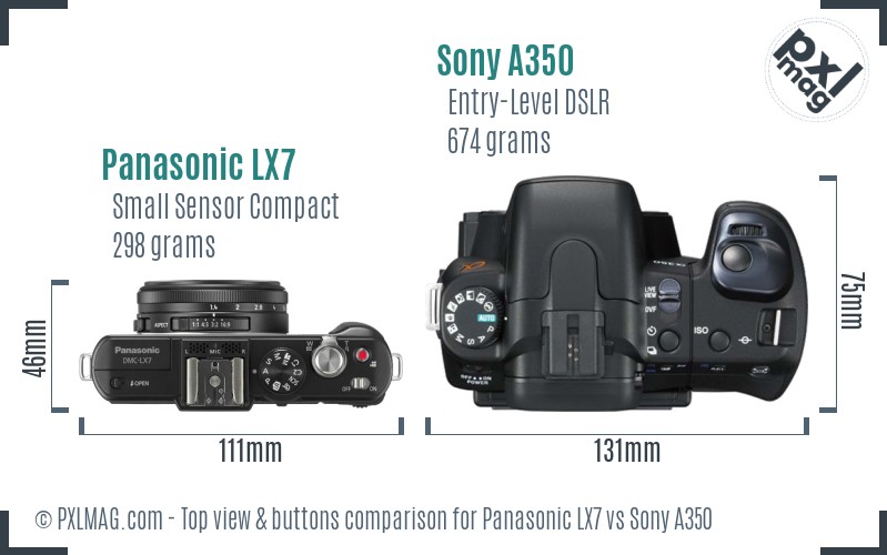 Panasonic LX7 vs Sony A350 top view buttons comparison