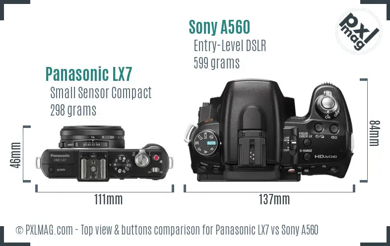 Panasonic LX7 vs Sony A560 top view buttons comparison Panasonic LX7 vs Sony A560 top view buttons comparison