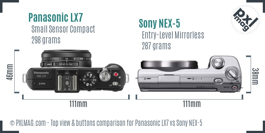 Panasonic LX7 vs Sony NEX-5 top view buttons comparison