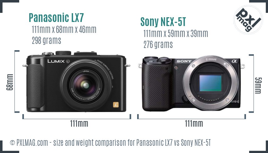 Panasonic LX7 vs Sony NEX-5T size comparison